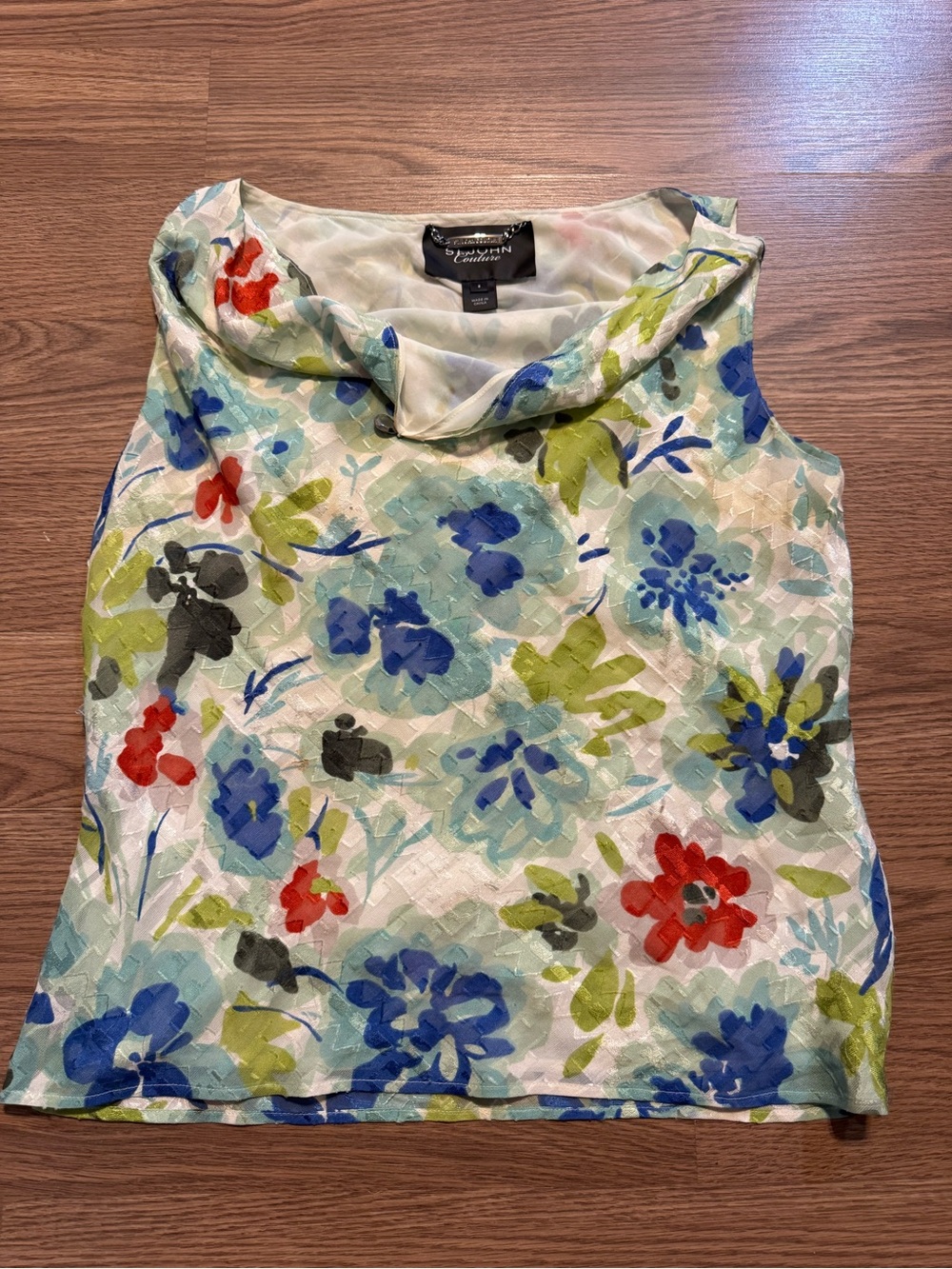St.John Couture Floral Cowl Neck Sleeveless Top - Multicolor